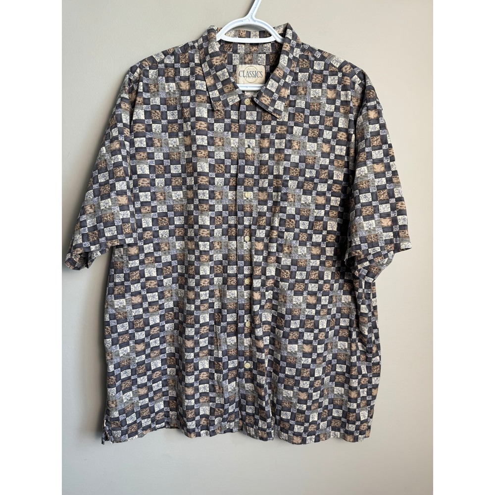 Classics Cotton Checkered Button Up Shirt Vintage Grunge Retro Large 90s Y2K